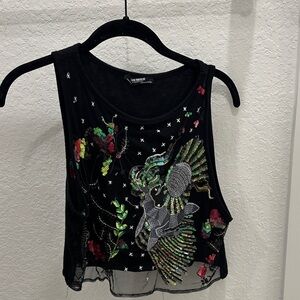 Zara Black Crop Top with Colorful Embroidery